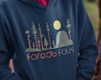 Forest Folk Womens Hoodie Outdoor Adventure Nature Forest Bathing Trail Hiking Camping Redwood Forest National Park Sequoia Tree Hooded Gift