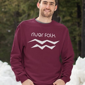 MEN'S SWEATSHIRT River Folk/ Oversize/ River Town/ Bridge/ Tubing/ Camping/ Fishing/ Kayaking image 1