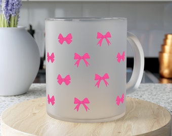 Glasbecher mit Schleife auf Becher mit rosa Schleife Niedlicher Becher für das beste Freundgeschenk für die Tochter Geschenk für sie Frosted Glastasse Geschenk für Mädchen Geschenk