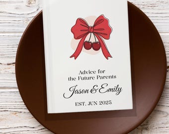 Coquette Baby Shower Guest Book,Personalized Name Wishes for Baby,Advice for Parents,Custom pregnancy journal,cherry Decor,pregancy notebook