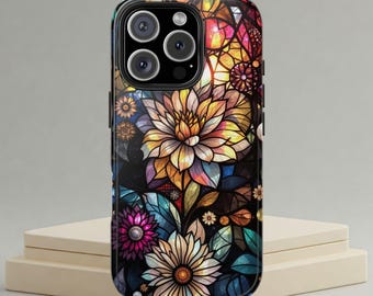 Wildflower Pressed Stained Glass Phone Case Mosaic Floral iPhone 16 15 14 13 12 11 Pro Max Plus, Google Pixel 9 8 7 6 5 4, Gift for Gardner