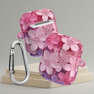 AirPod Cases Cover, Floral Japanese Blossoms Cherry Blossoms Airpod Case, Pink, Pastel Colors, Gen 1 2 3 Pro 1 2, Compatible Cover Holder