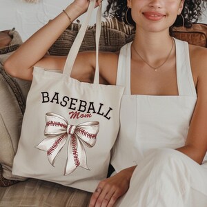 Kokette Baseball Mom Einkaufstasche, Muttertagsgeschenk für Baseball Nana, stolze Tante, Baseballtasche, 100% Baumwolle Bow Tote, Baseballsaison Tasche