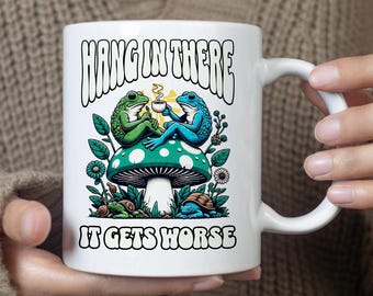 Tazza da ufficio sarcastica, resisti, peggiora, tazza da caffè con meme di rana, consapevolezza dell'ansia in ufficio, tazza con umorismo per adulti, tazza mentale, tazza sarcastica,