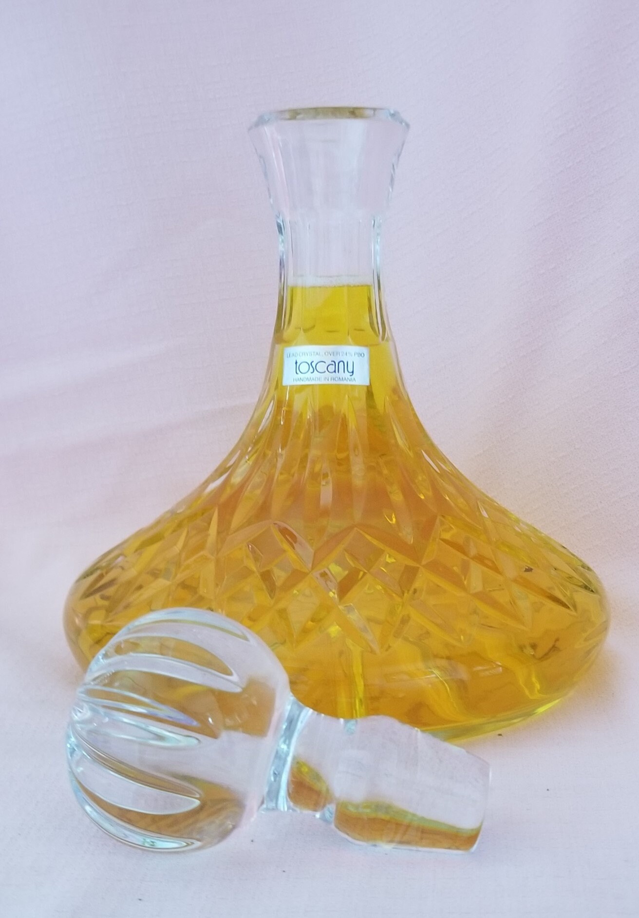 Vintage Toscany Lead Crystal Decanter Handmade in Romania Diamond