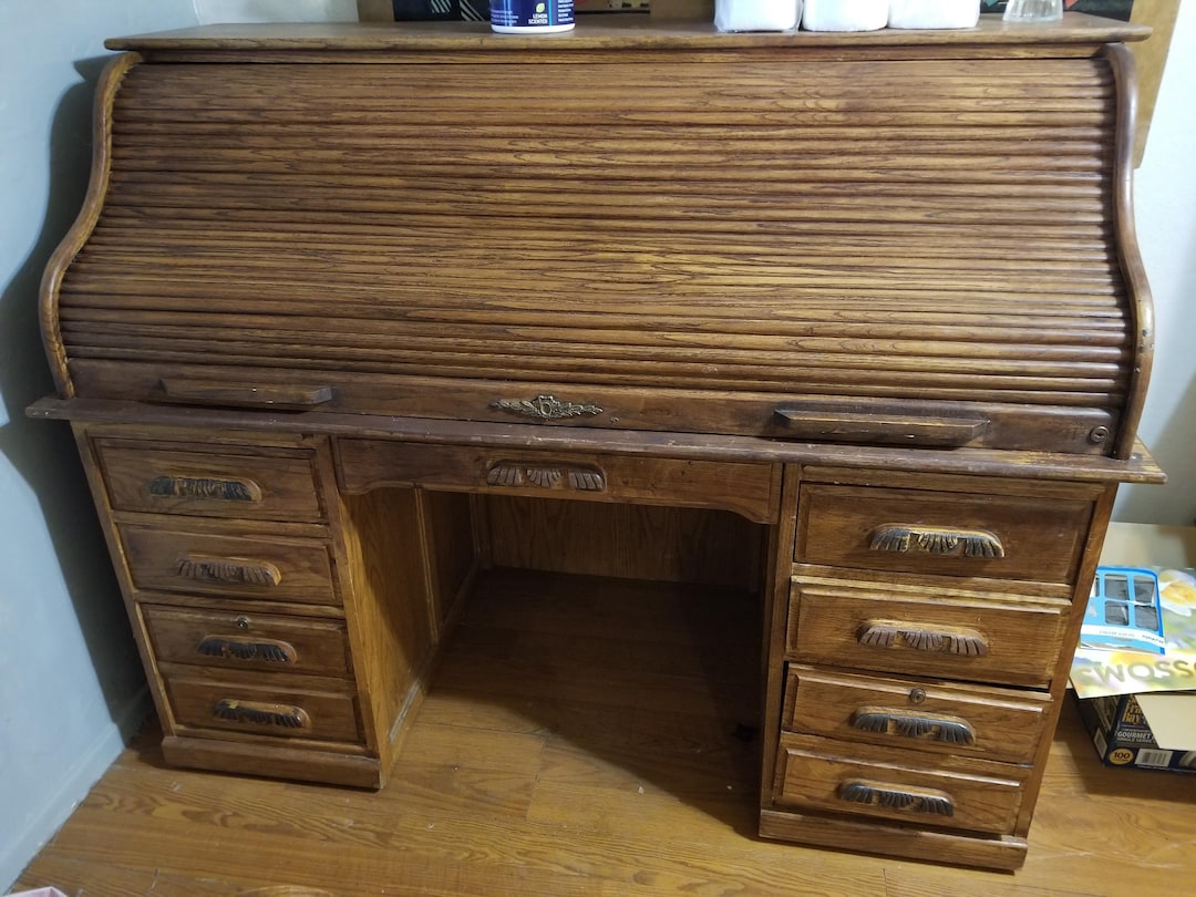 Large Vintage Roll Top Oak Desk – Needs TLC - Etsy