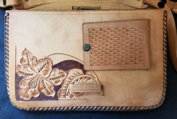 Vintage Mexican Hand Tooled Leather Purse ~10-1/2… - image 3