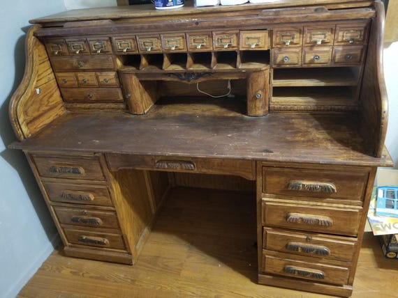 Large Vintage Roll Top Oak Desk – Needs TLC - Etsy