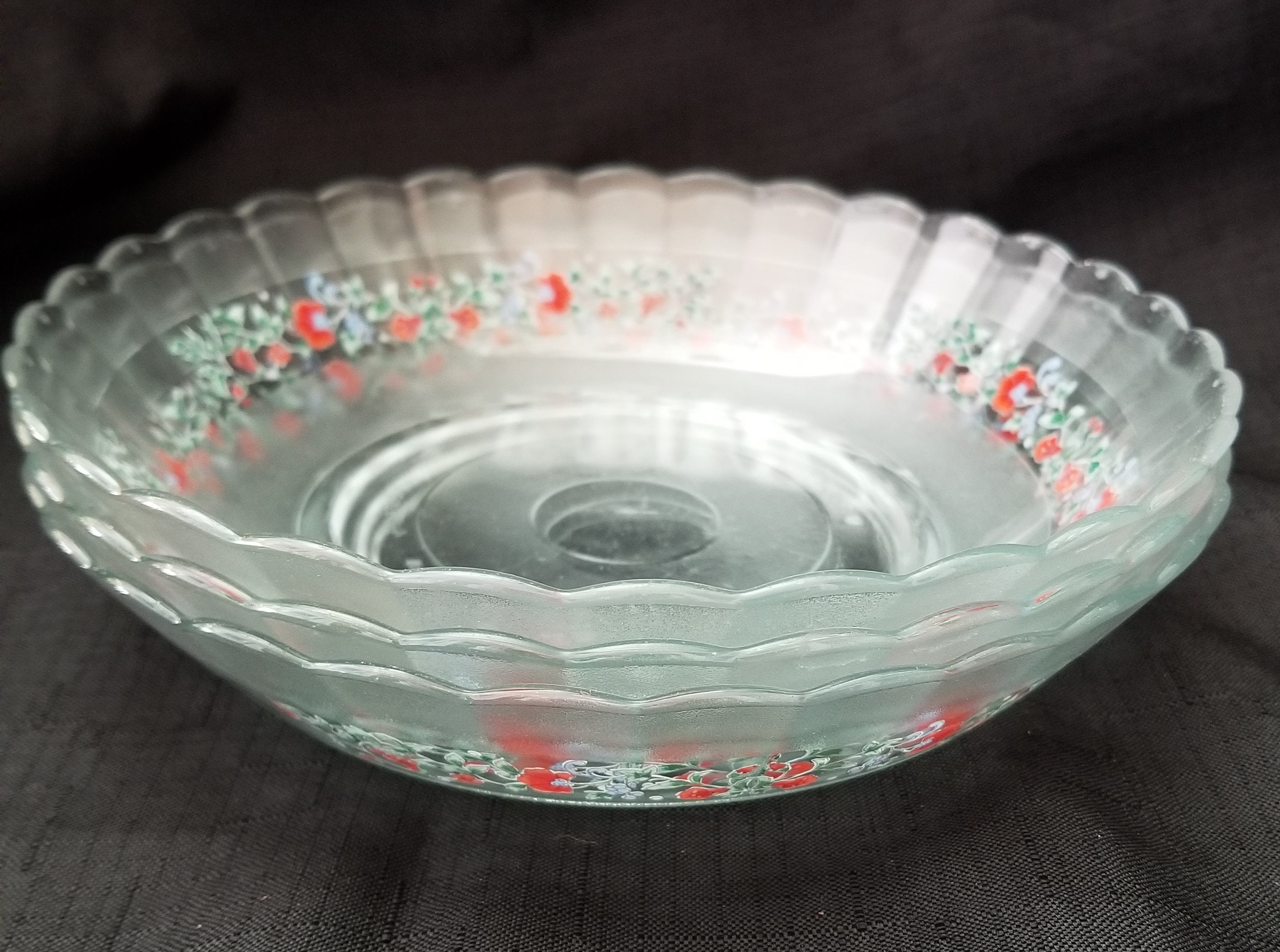 Three Vintage KIM Glass Soup Salad Bowls Frosted With Rose Etsy