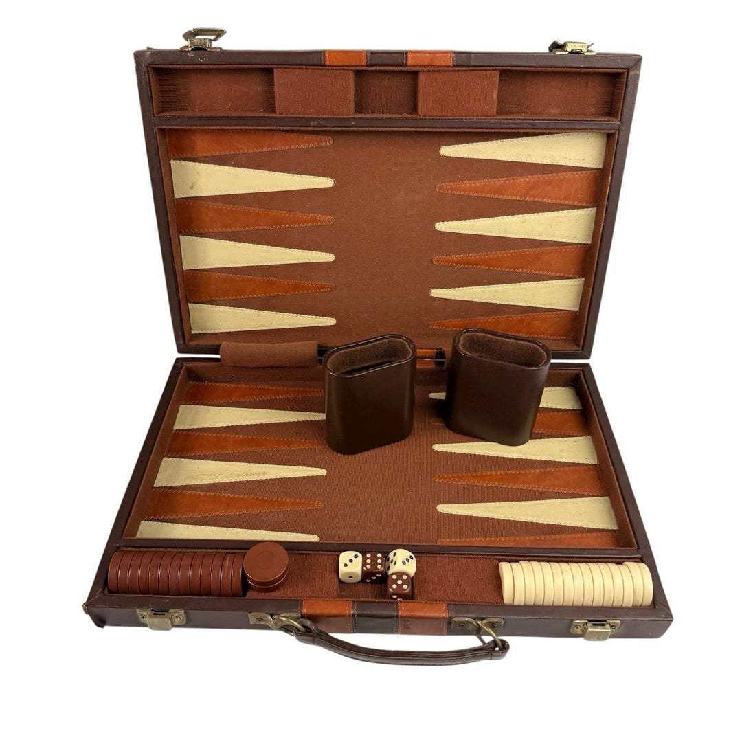 Vintage Backgammon Briefcase Set Game Folding Travel Carry Case Padded ...