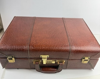 Vintage Briefcase Presto Combination Locks Brown Textured Leather Attache Case