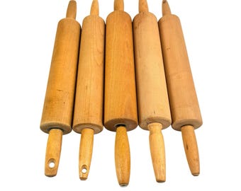 5 Vintage Rolling Pins Wooden Wood Farmhouse Kitchen Christmas Cookie Roller