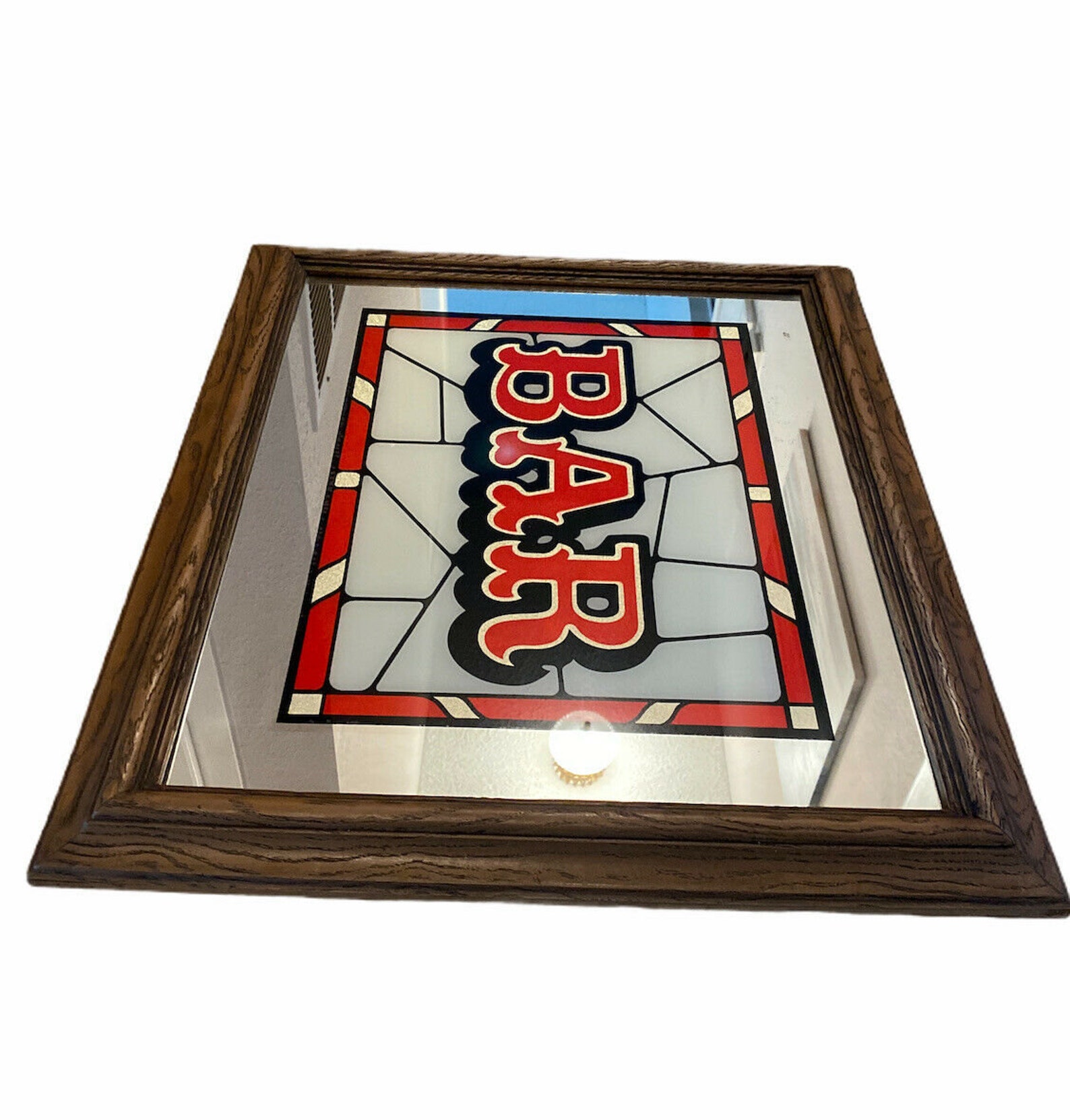 Vintage Bar Mirror Sign Faux Wood Frame Man Cave Decor Red Etsy