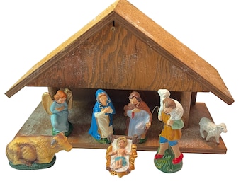 Vintage Nativity Scene 8 Piece Christmas Wood Creche Manger Jesus Mary Holiday Decor Jesus Birth Made in Japan