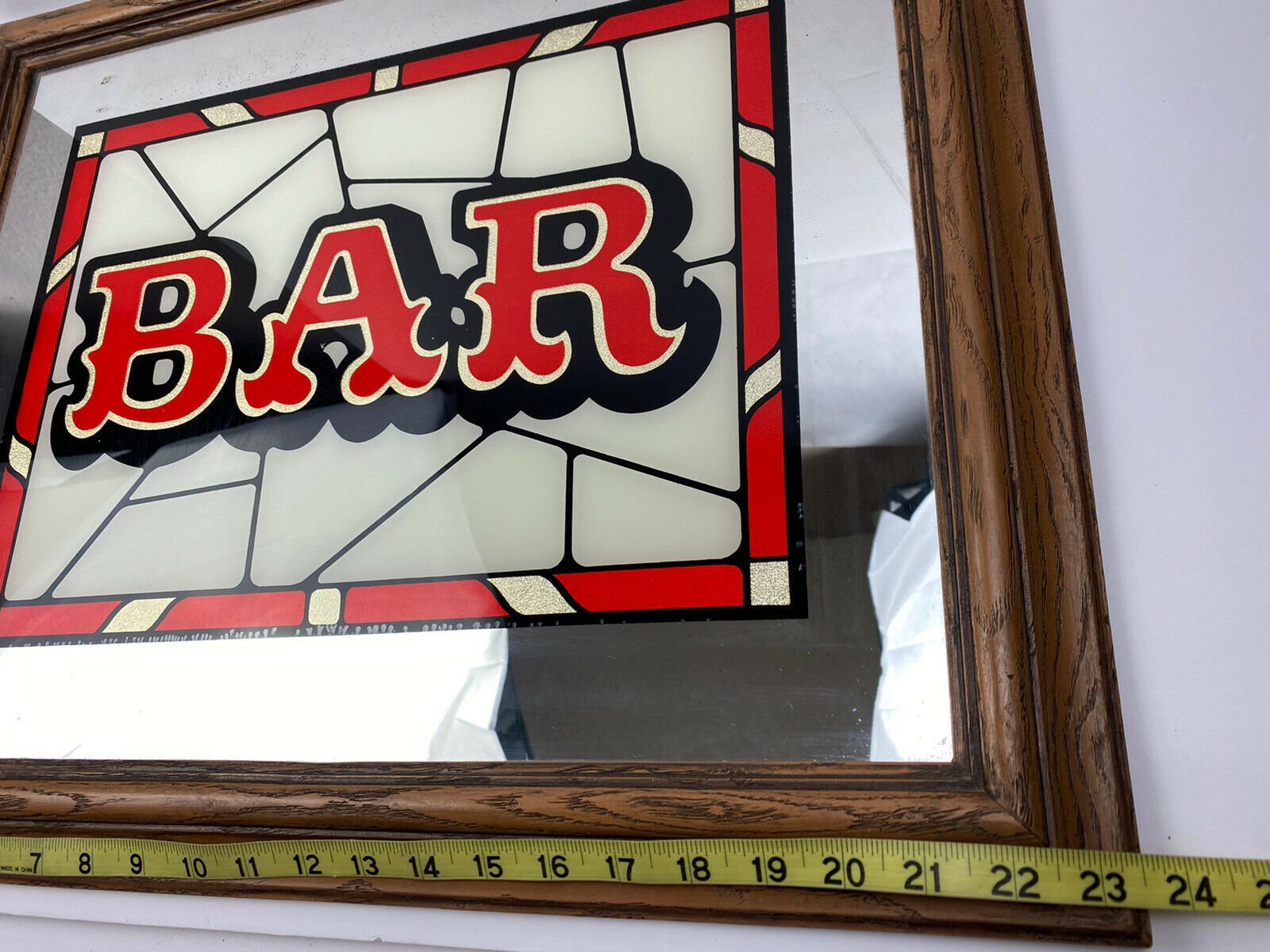 Vintage Bar Mirror Sign Faux Wood Frame Man Cave Decor Red Etsy