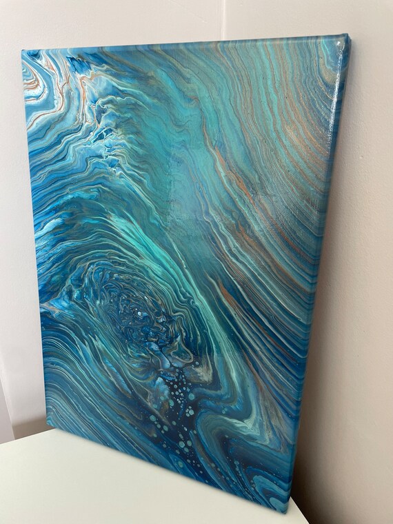 Acrylic Pouring Art Painting in Blues Etsy