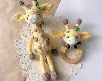 Giraffe toy baby shower gift set newborn gift baby rattle