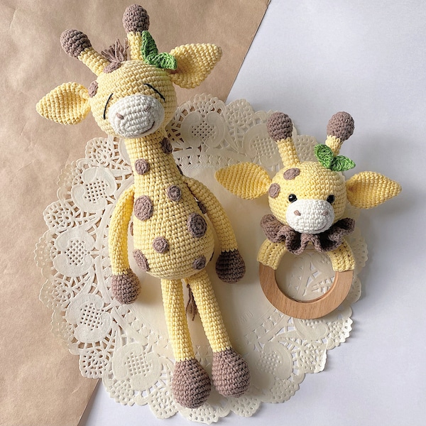 Ensemble cadeau de baby shower girafe cadeau nouveau-né hochet de bébé