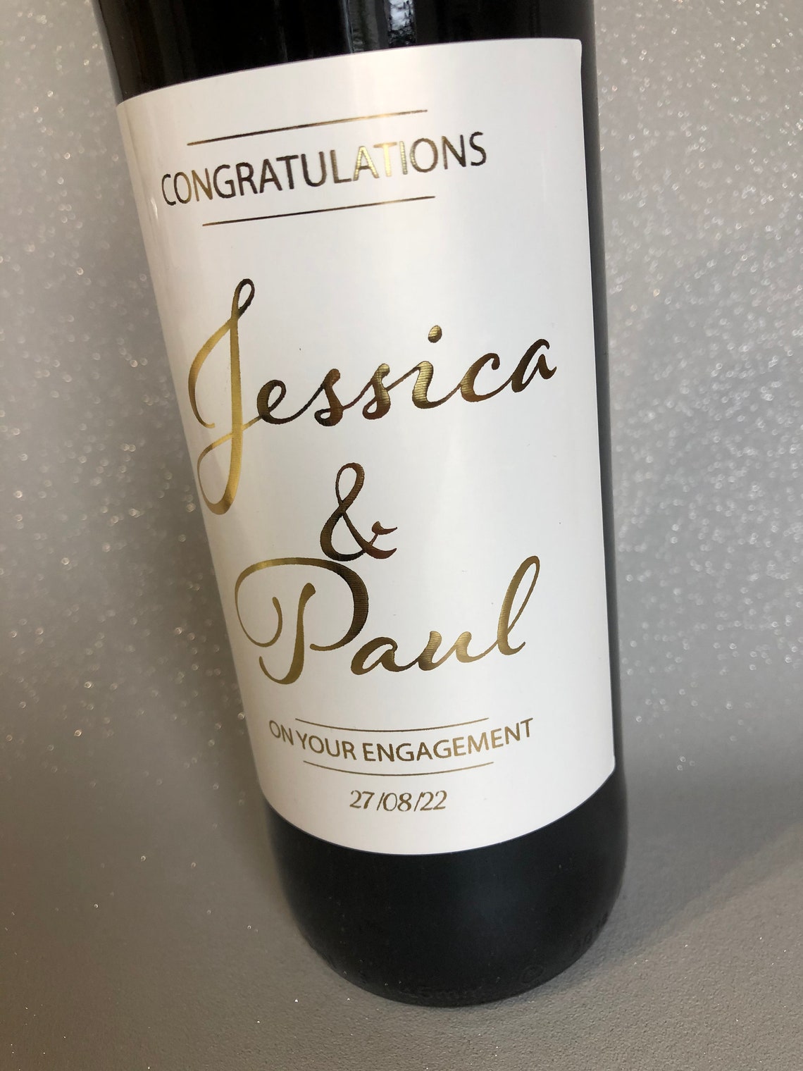 Gold Foil Personalised Wine Label Engagement Wedding wine