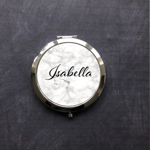 Silver Personalised Pocket Mirror, Marble mirror, Compact Mirror, Personalised Compact, Personalised Handheld Mirror, silver compact, marble