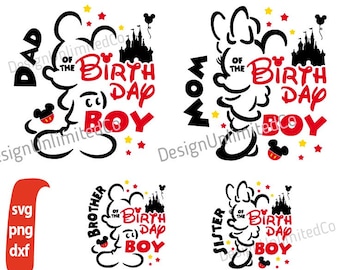 Dad Of The Birthday Boy svg, Mom Of The Birthday Boy svg, Birthday Boy svg, Mouse Birthday Outline svg, Bundle Birthday Boy Family svg