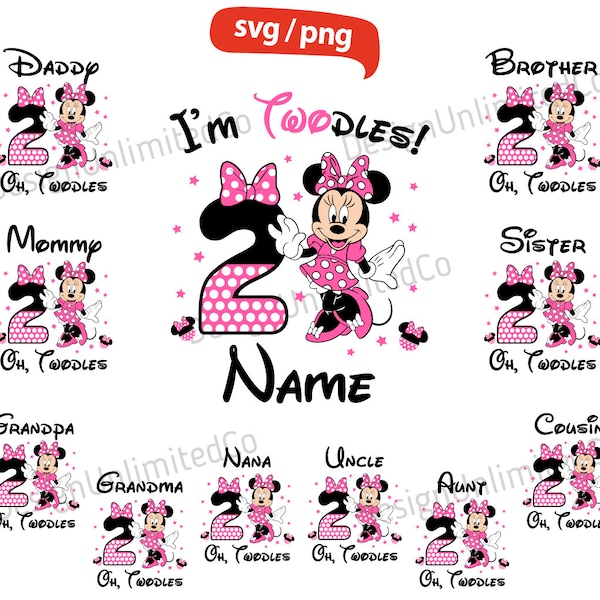 I'm Twodles Mouse Svg Png, Mouse Custom Birthday Svg, I'm 2 Mouse Birthday Number 2 Svg Png, Mouse Birthday Svg, Mouse 2nd Birthday Svg