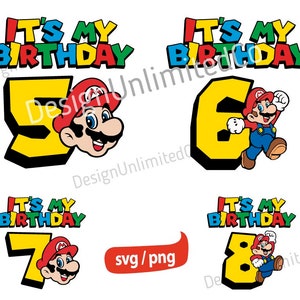 Familie Geburtstag Bros Svg, Mario Geburtstag Svg, alles Gute zum Geburtstag Svg, Super Birthday Boy Svg, Mario Kinder Geburtstag Svg, Mario Bros Geburtstag Svg