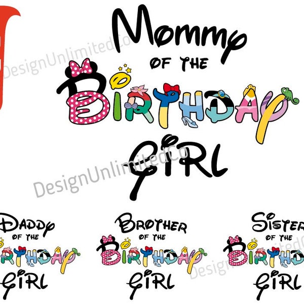 Maman de l’anniversaire fille svg, Bundle anniversaire fille famille svg, souris anniversaire svg, papa de l’anniversaire fille svg, svg joyeux anniversaire