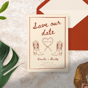 SAVE THE DATE Vorlage | Handgezeichnete wilde Westen Skizze Illustration Doodle | Informationen/Detailkarten/rsvp | Cowboy Western | Verspielt | Trendig