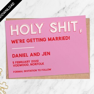 Holy Sh*t Save The Date - DIgital Download| Modern Pink | Personalised Stationery | Wedding Invitations | Quirky and Bright