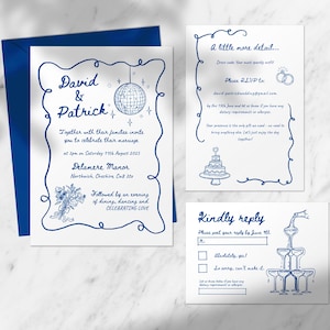 Plantillas de invitaciones de boda dibujadas a mano con un divertido diseño de garabatos.
