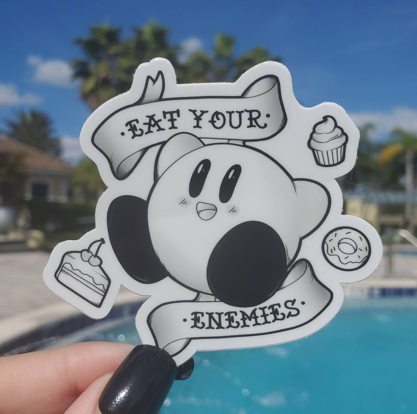 Kirby "Eat Your Enemies" Tattoo Style Vinyl Sticker