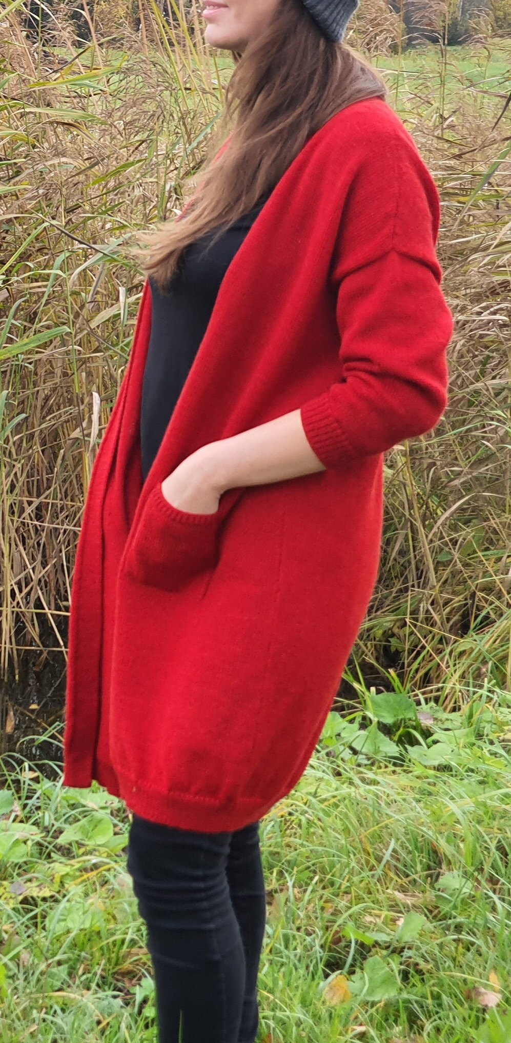 Knitted Long Cardigan / Red Cardigan/ Knitted Sweater /long Etsy