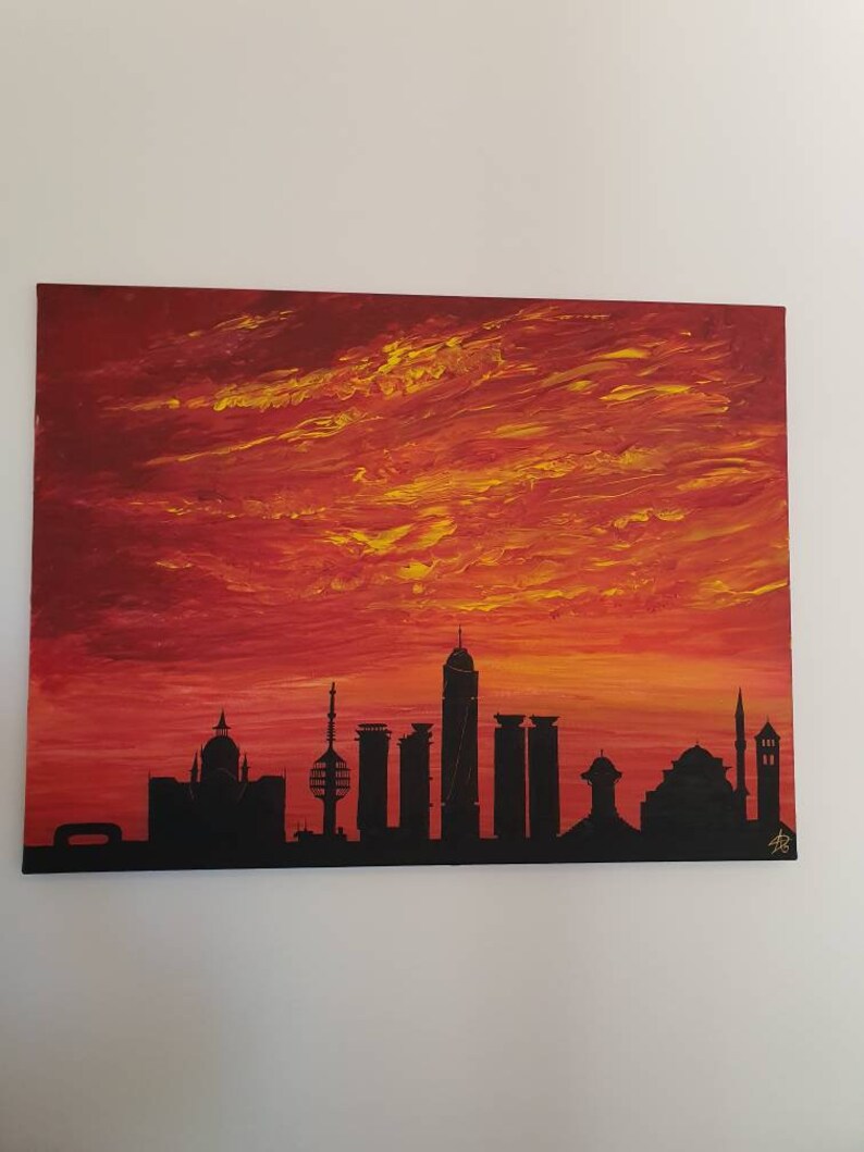 Sarajevo City Sunset Skyline Canvas Wall Art Etsy