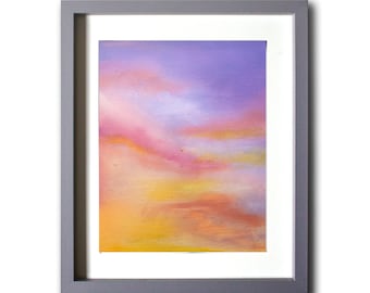 Small Vivid Sunset/ Sunrise Oil painting on Paper. Original Fine Art Oil painting.