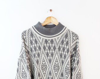 Vintage 90's retro 80's oldschool sweater Pulli pullover knit jumper knitwear crazy pattern longsleeve unisex strickpullover small size