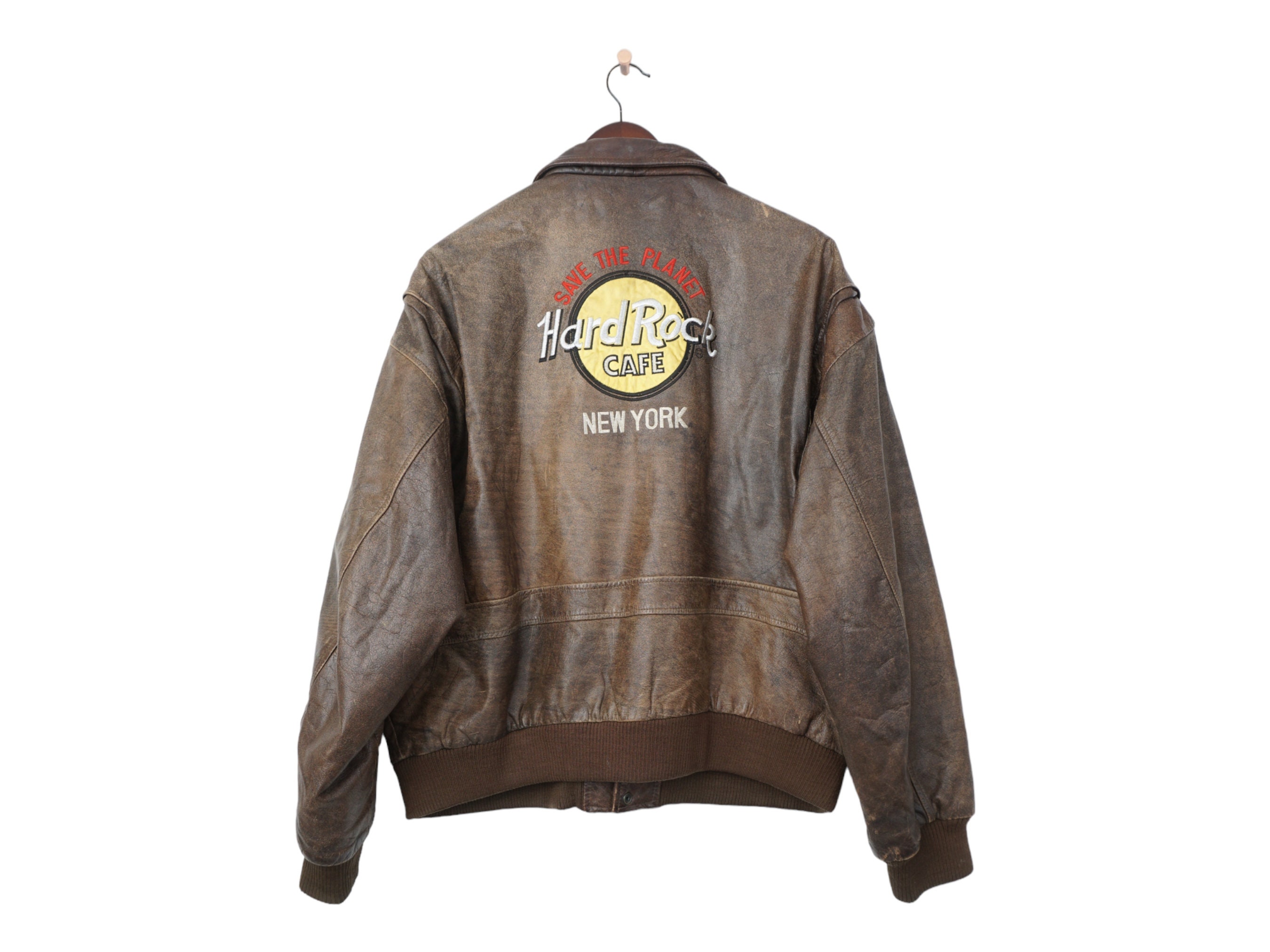 Rare Vintage Hard Rock Cafe New York Leather Bomber Jacket Rare Vintage Hard Rock Cafe New York Leather Bomber Jacket