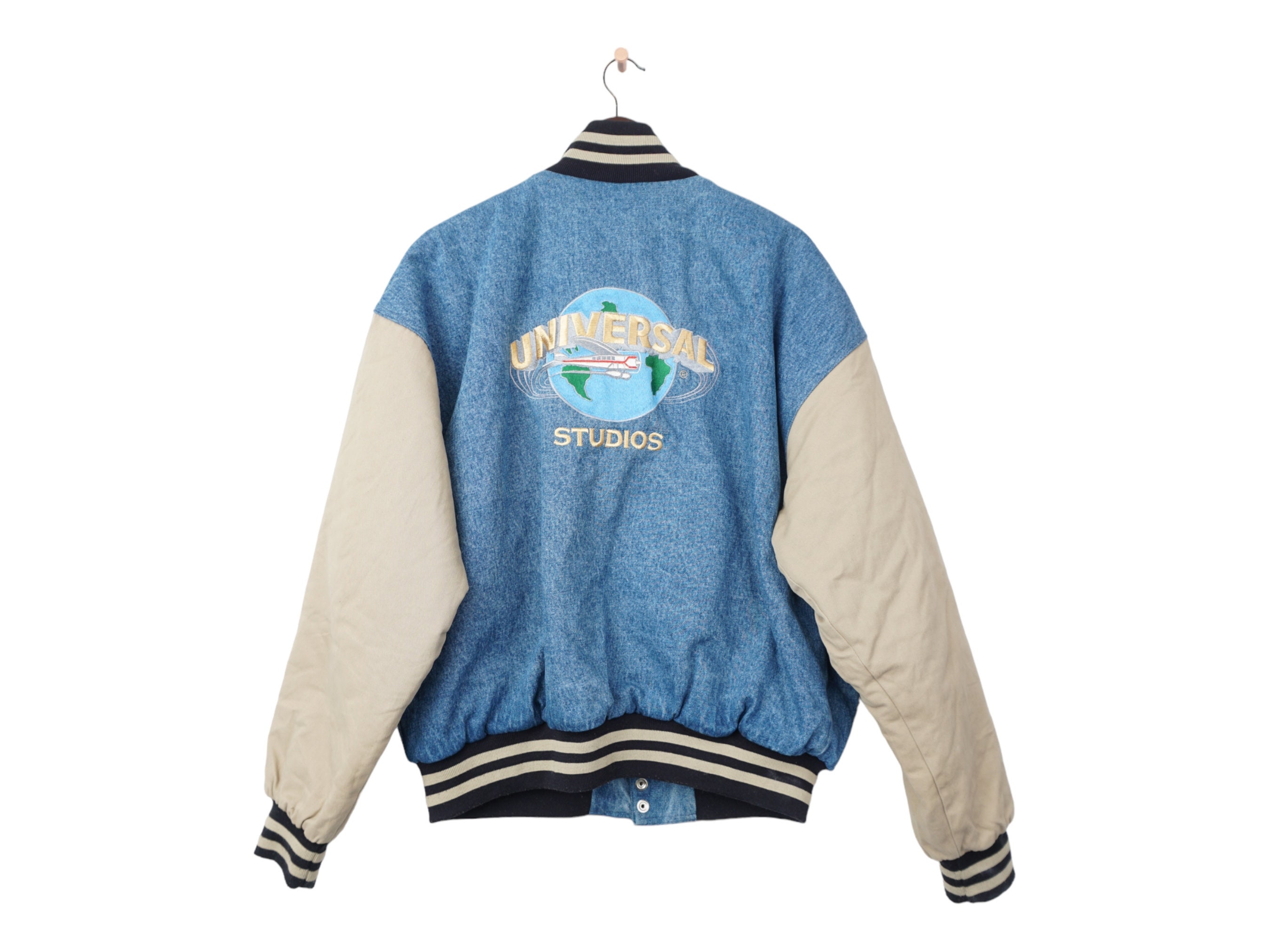 Rare Vintage Universal Studios Varsity Jeans Bomber Jacket Rare Vintage Universal Studios Varsity Jeans Bomber Jacket