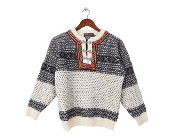 Pull norvégien vintage en laine Norwool Taille XS