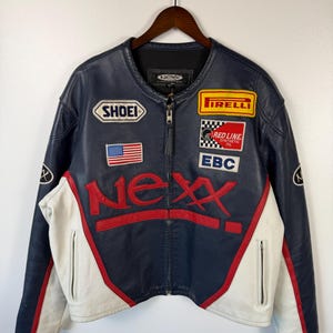 Vintage Nexx Leather Jacket, Racing Style with Patches, Biker/Motorcycle, L/XL