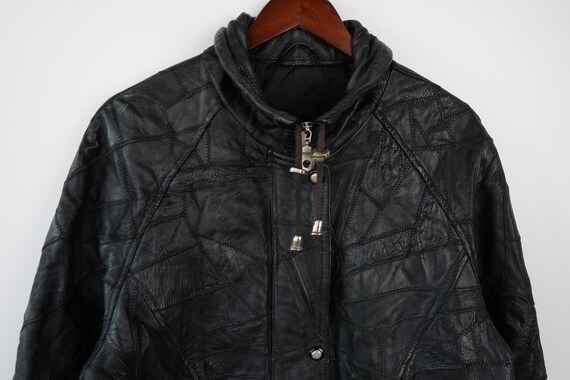 Vintage Patchwork Leather Parka Jacket Size M - image 3