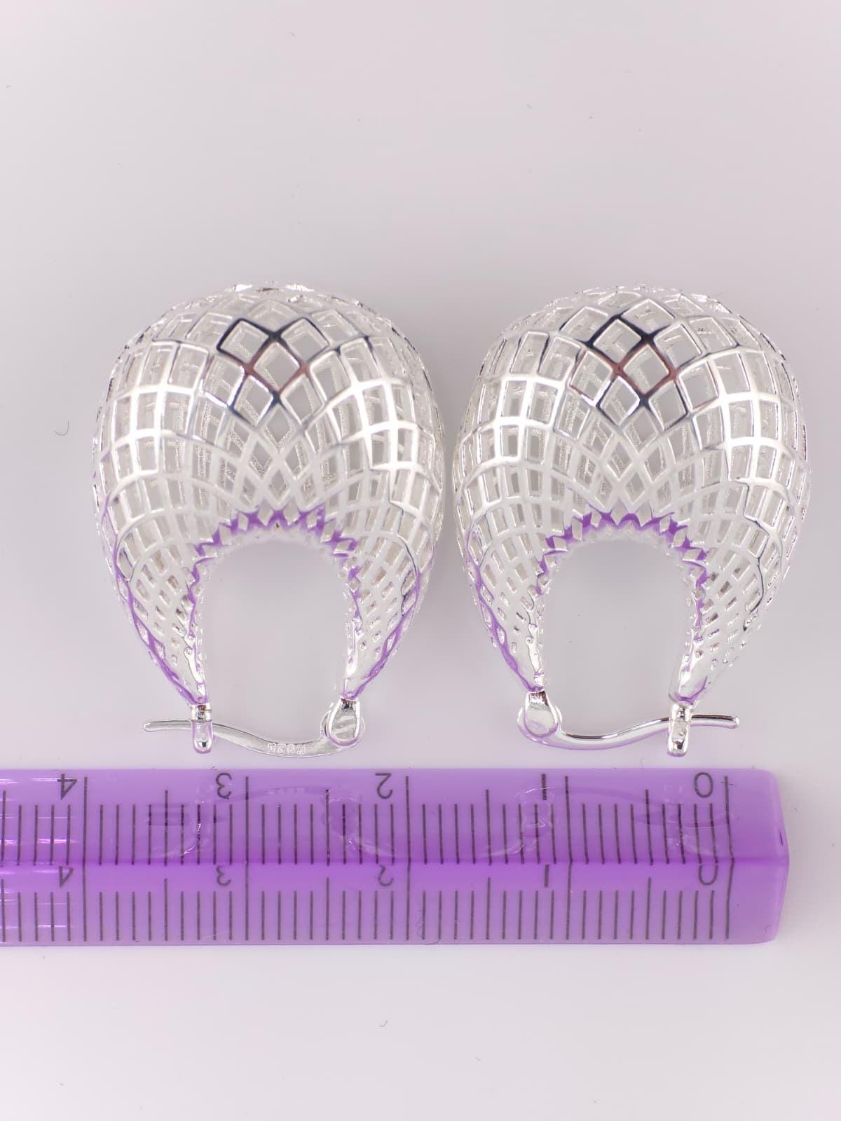 Large Sterling Silver Hoop Earrings 925 Statement Earrings Vintage Openwork Dome Hoops Bold Silver image 6