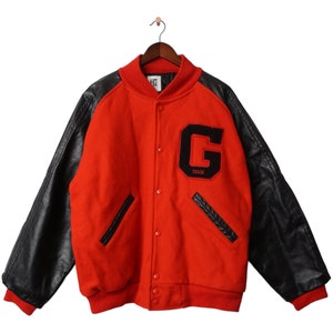 Rare Vintage Heavy USA College Leather Jacket Size L Mens