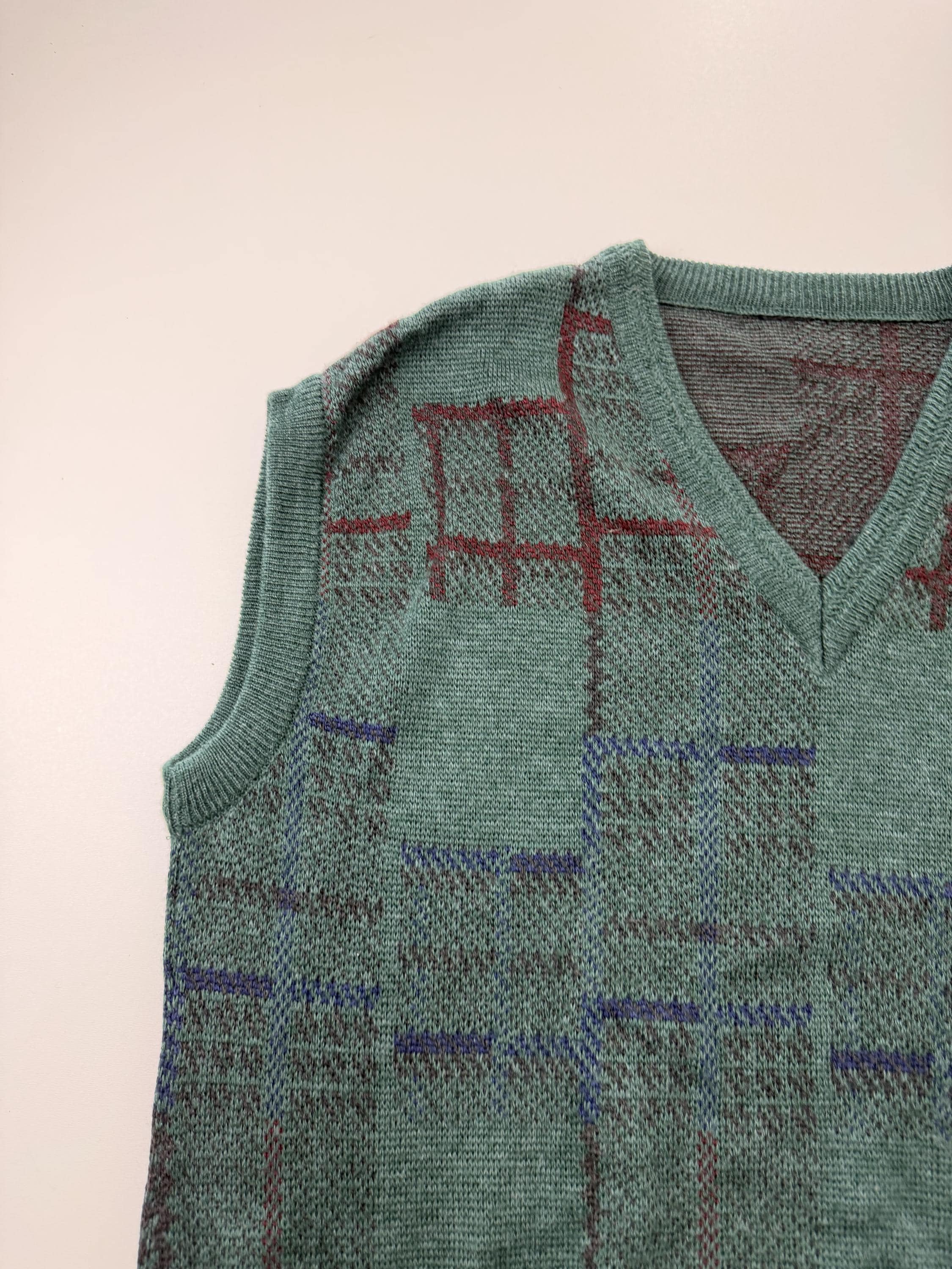 Vintage Knit Vest Grey Sleeveless Sweater Retro 90s Preppy Grandpa Style Pullover Size L image 4