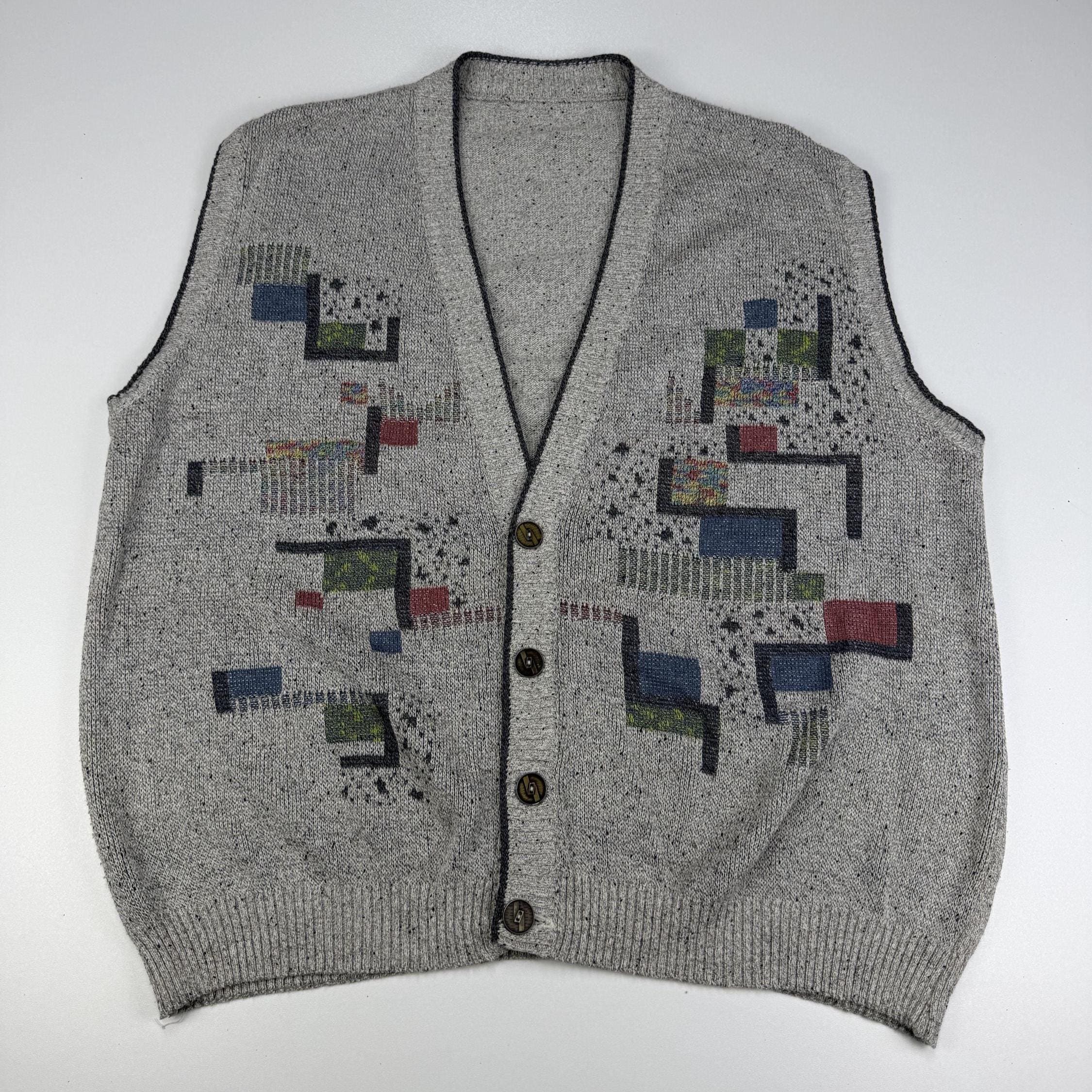 Vintage Knit Vest Cardigan Size L, Sleeveless Button-Up Knitwear, Retro 90s Layering Piece, Classic