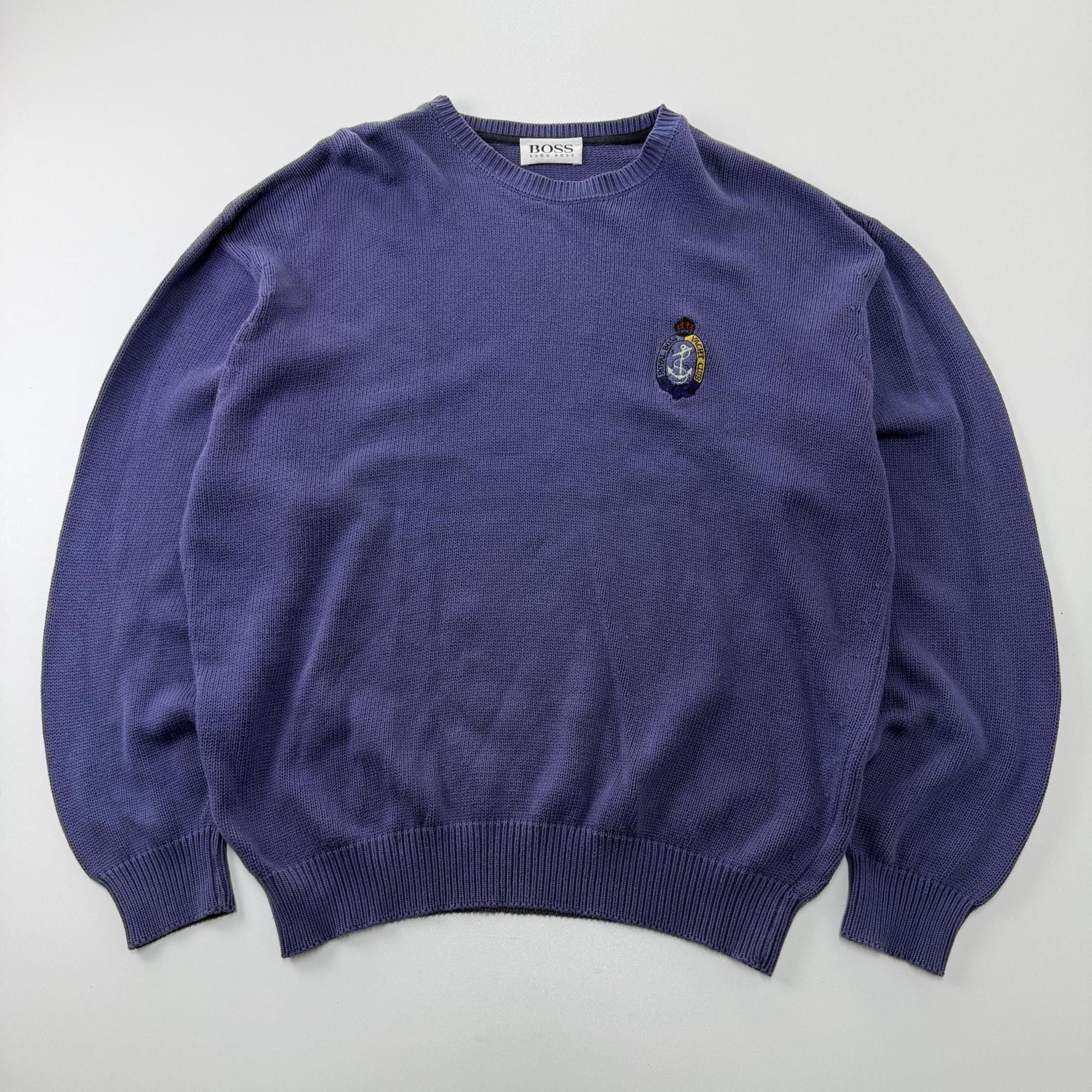 Vintage Hugo Boss Knit Sweater Grey Wool Blend Retro 90s Minimalist Designer Pullover Size L