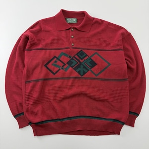 Vintage Topp Vintage Stickad Tröja Vinröd Mörkgrön Retro Tröja Storlek L