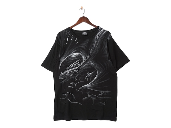 Vintage Grim Dragon Spiral Brand T-Shirt Size XXL… - image 1