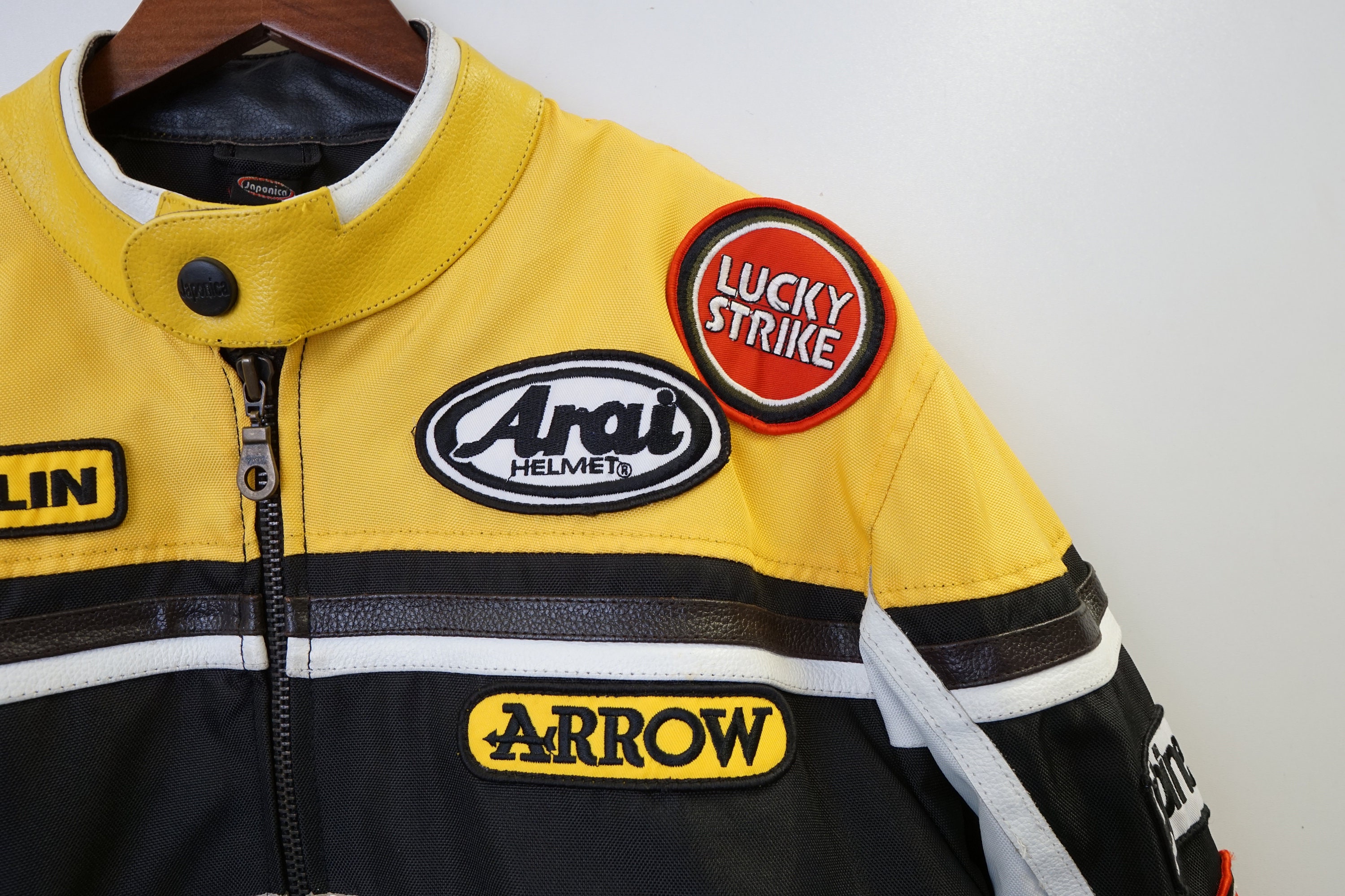 Lucky Strike Leather Jacket 【値下げ交渉 有】 Lucky Strike Vintage Patched Racing Leather Jacket - Ākaibu