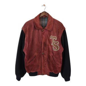 Vintage College Bomber Leather Jacket Size M